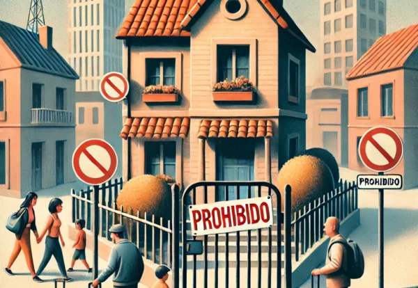 DALL·E 2025-03-21 20.55.56 - Una ilustración conceptual que represente restricciones de viviendas para uso turístico. La imagen muestra una casa con un gran candado y una señal de